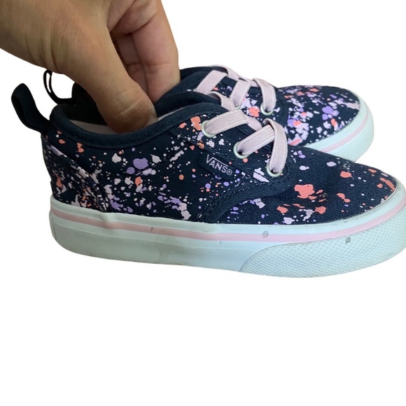 Vans Size 6 Toddler Navy with Pink Paint Splatter - Picture 2 of 5